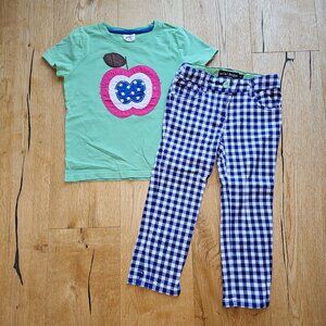 Mini Boden Girl size 7 8 july 4th gingham apple t-shirt Capri pants set …